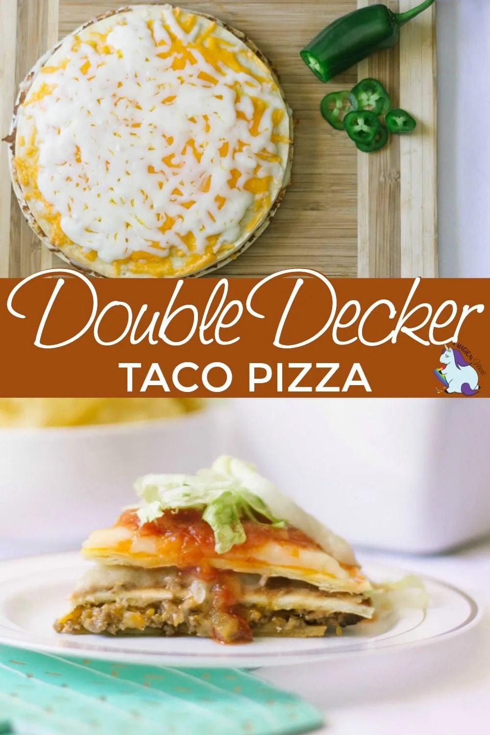 Taco pizza next to jalapeno and sliced on a plate.