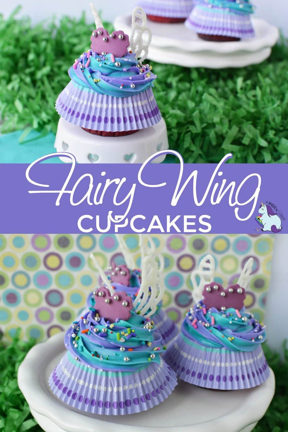 Cupcakes with skirts and wings on little stands.