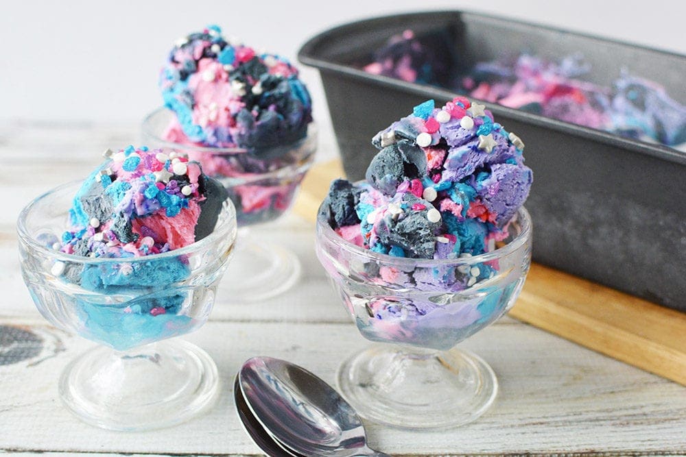 Galaxy ice cream in serving dishes.