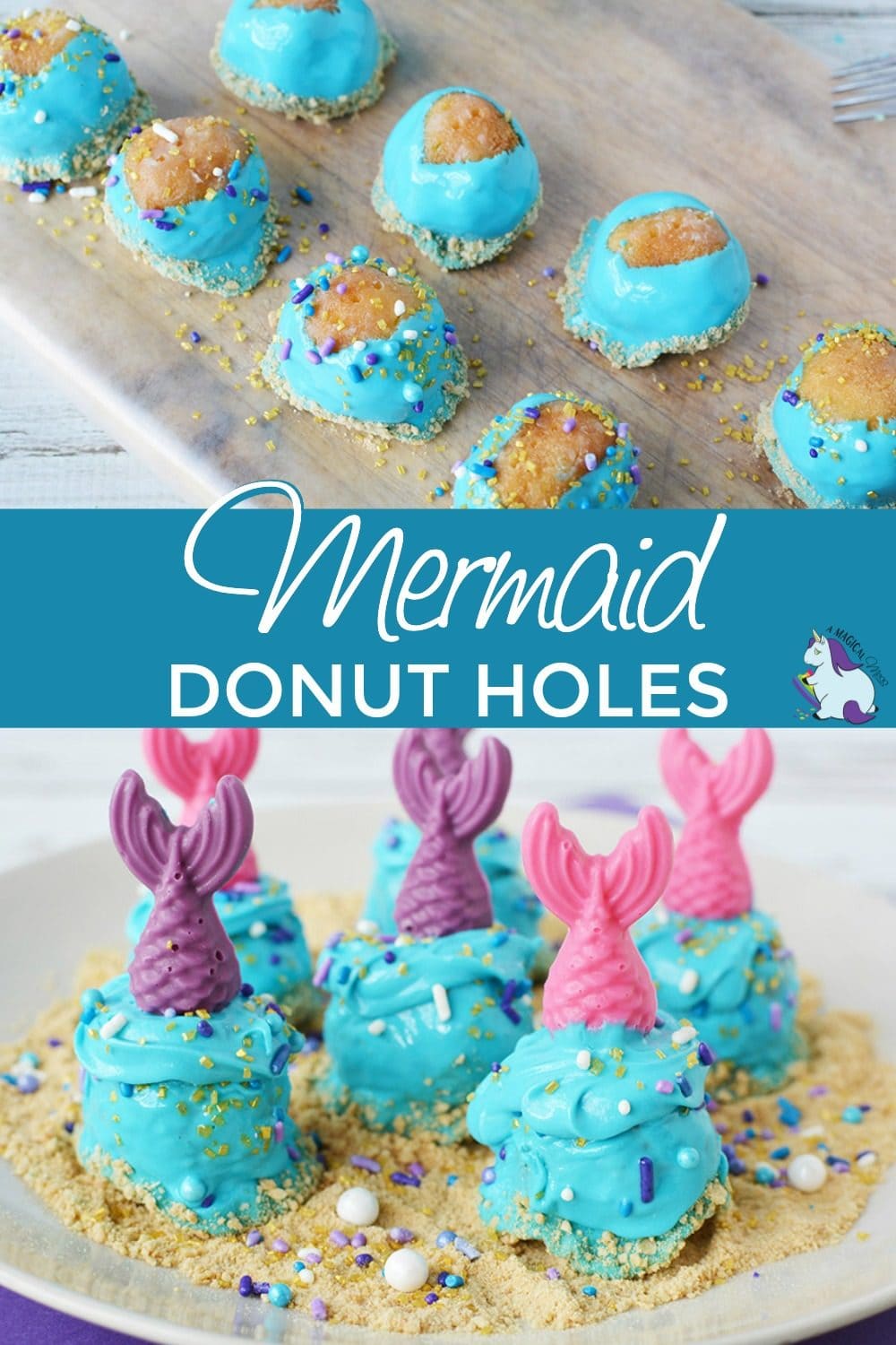 Donut holes decorated for a mermaid party