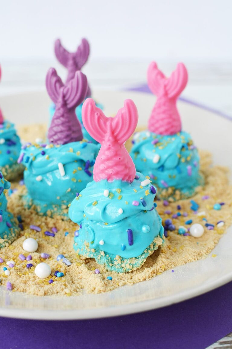 Easy Mermaid Donut Holes with Fins and Sand