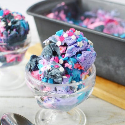 Scoop of space ice cream in a serving dish