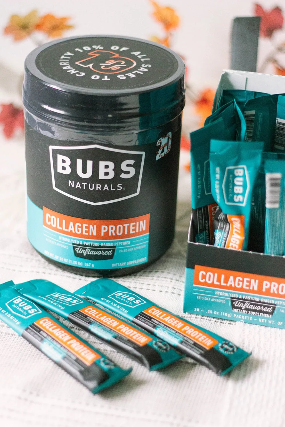 BUBS Naturals Collagen Powder on a table. 