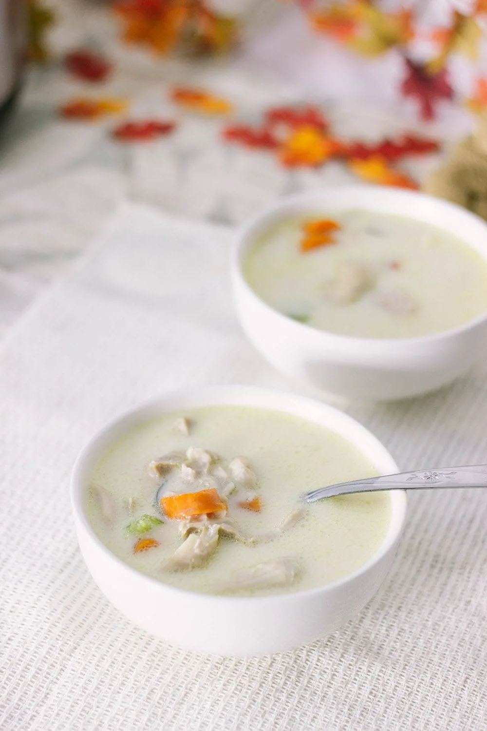 Two bowls of low-carb cream of chicken soup.