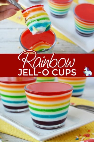 Rainbow Jell-o Cups Layered Dessert for a Unicorn Party!