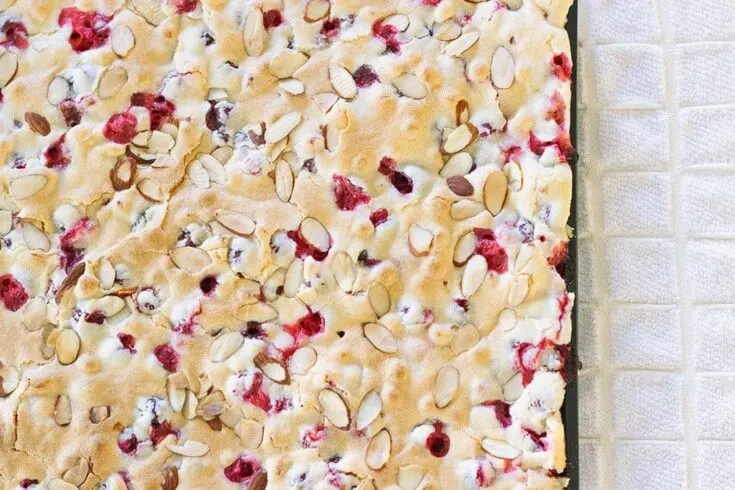 Cranberry almond cake in a sheet pan
