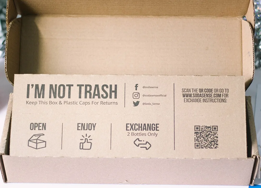 Soda Sense Box that says "I'm not trash". 