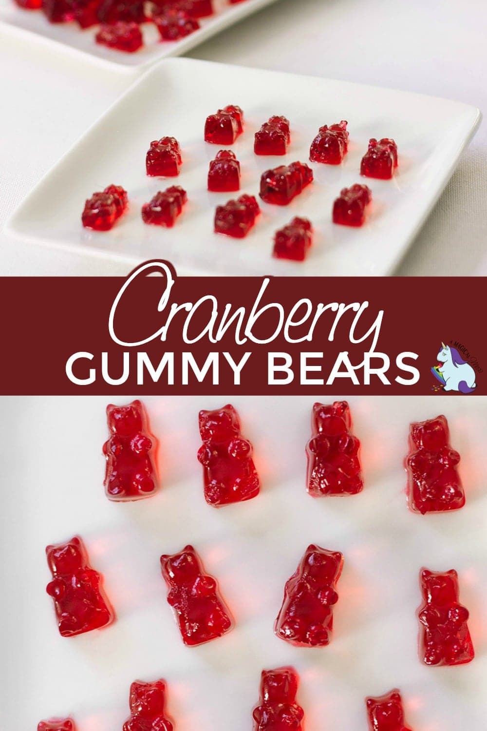 Cranberry gummy bears on a plate