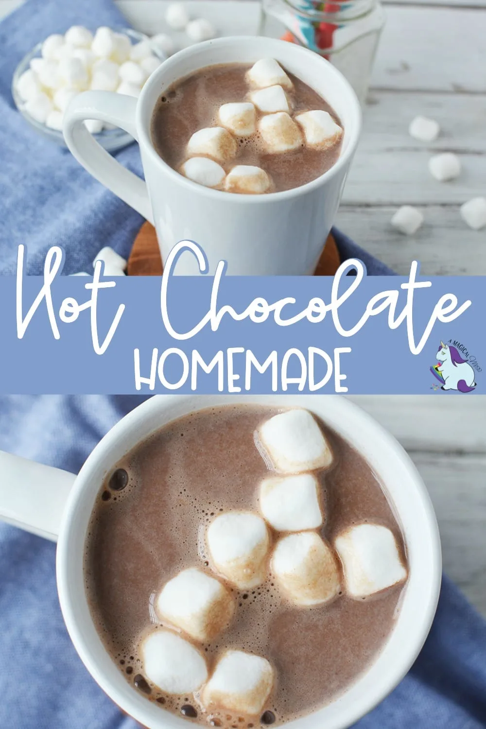 Mug full of homemade hot chocolate with marshmallows