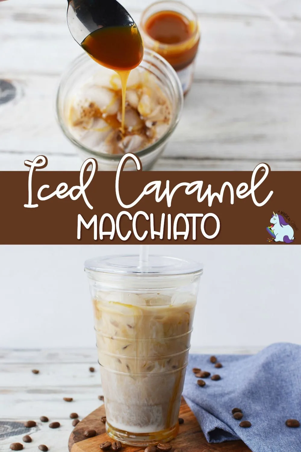 Iced caramel macchiato drink.