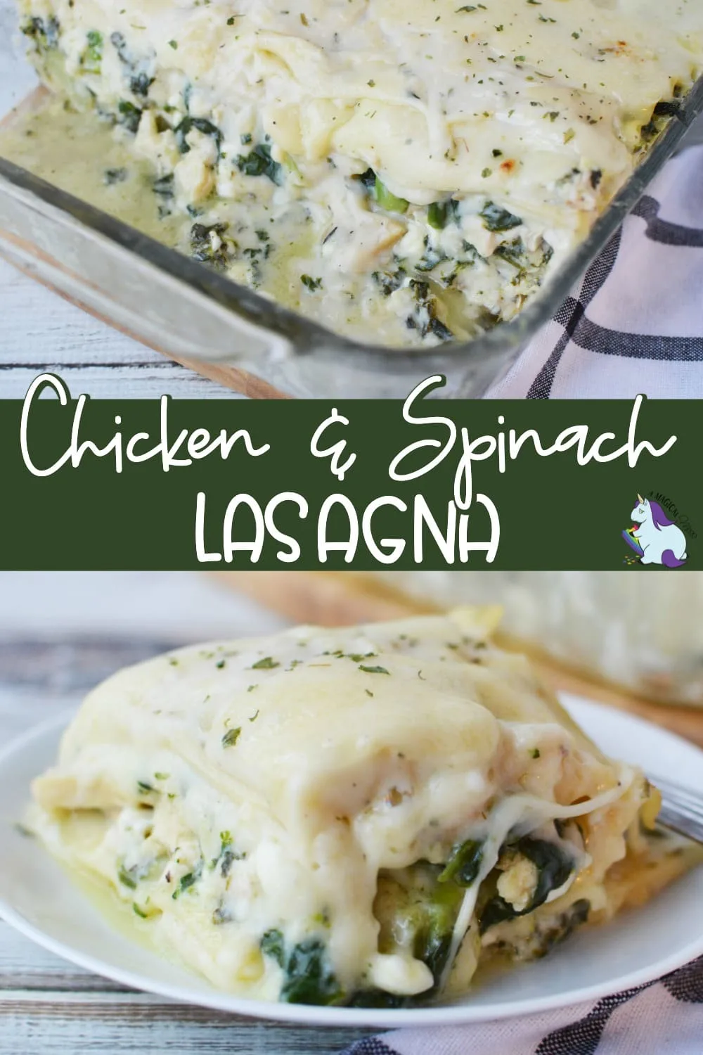 Spinach lasagna in a ban and on a plate
