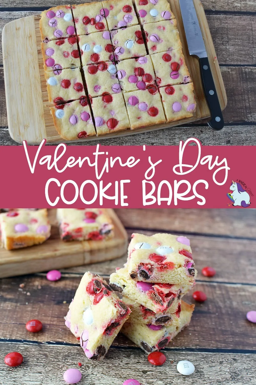 Cookie bars with Valentine's Day colored candies