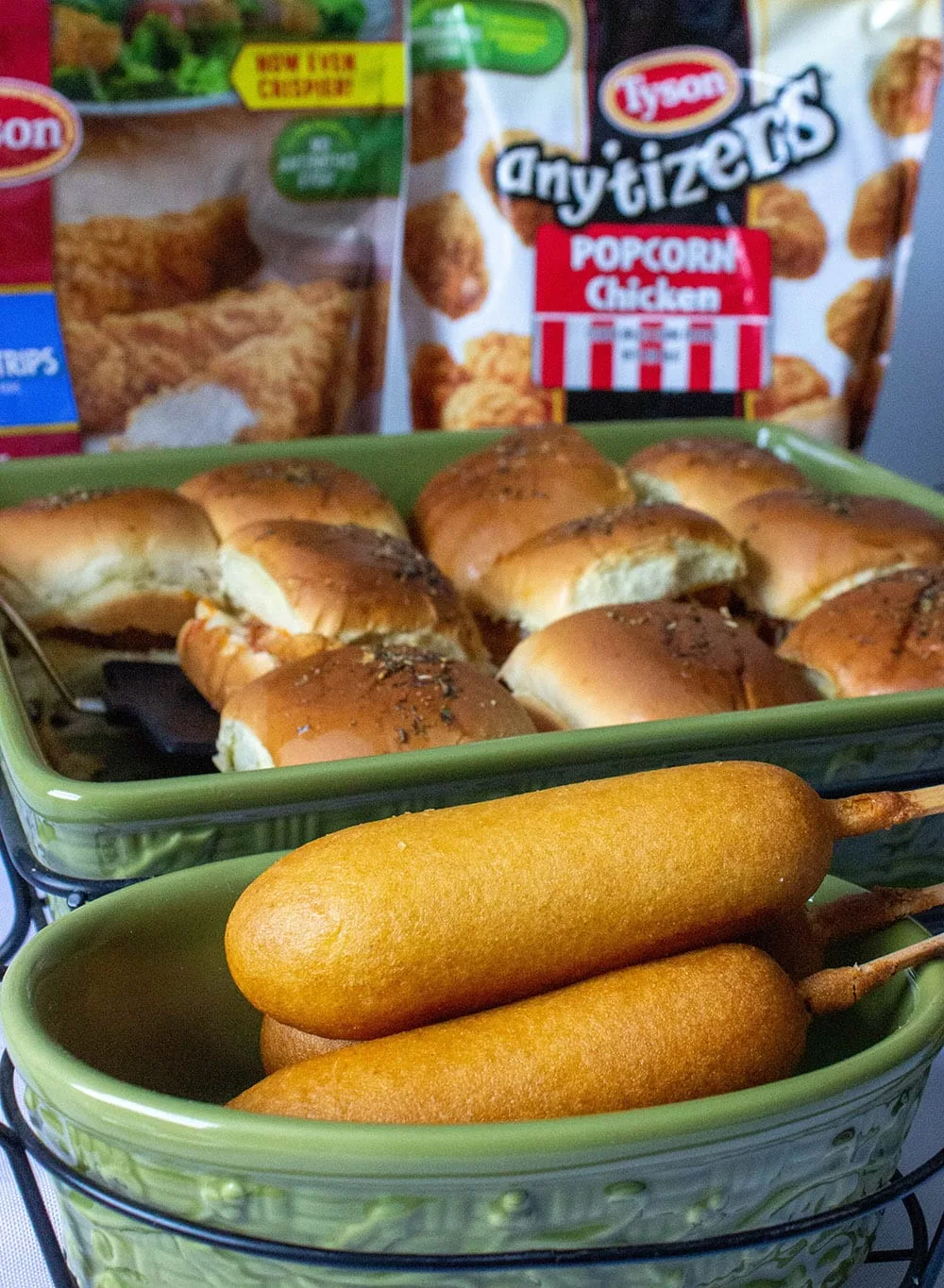 Corndogs and sliders.