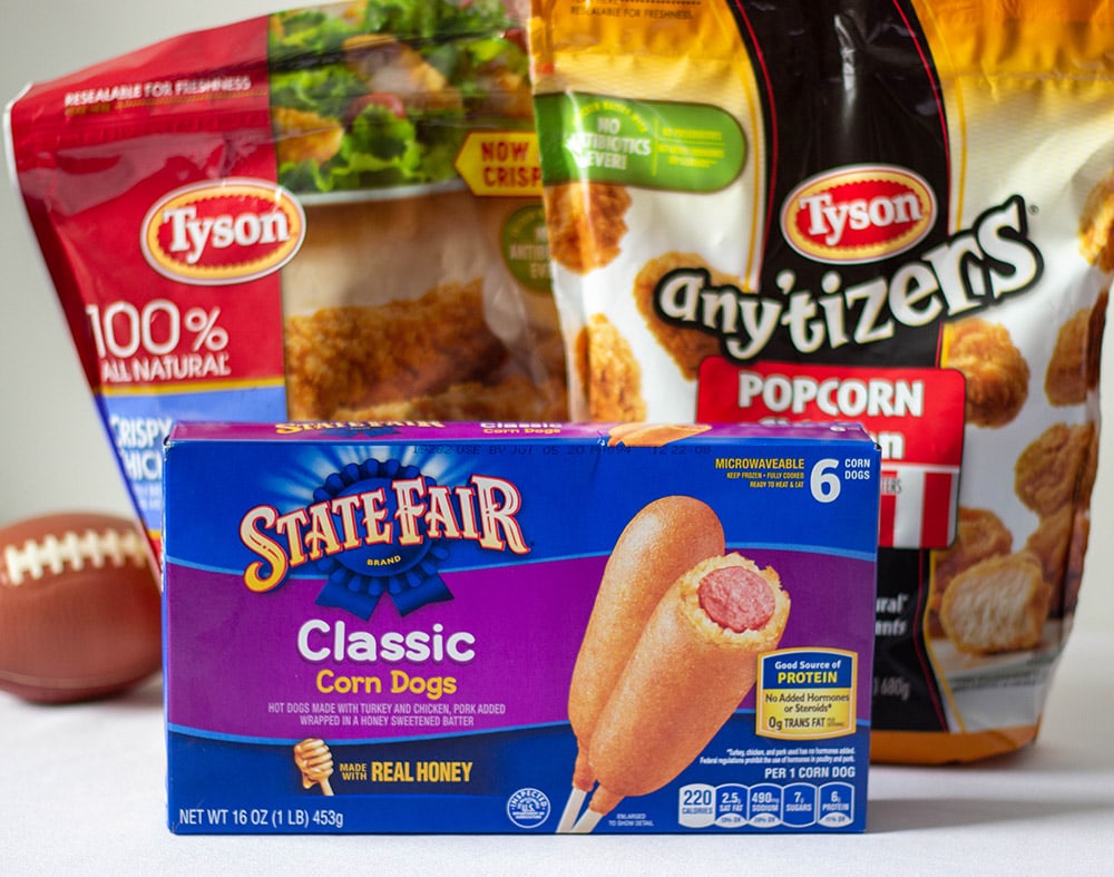 Tyson chick strips, popcorn chicken, and State Fair classic corn dogs. 