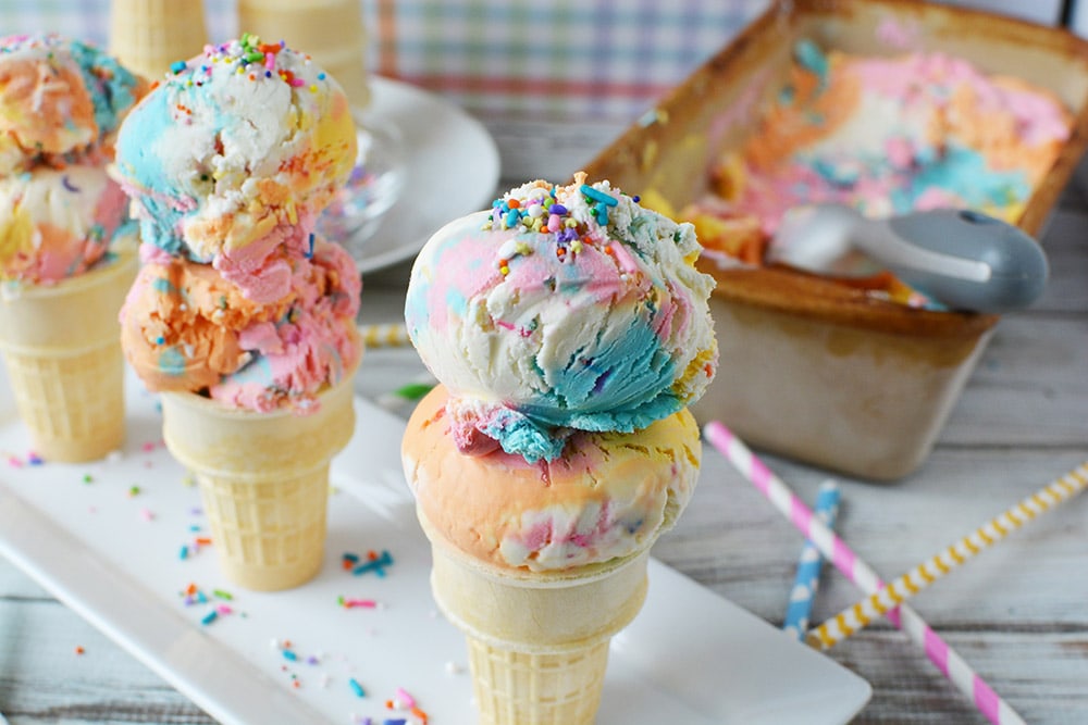 Unicorn ice cream cones lined up