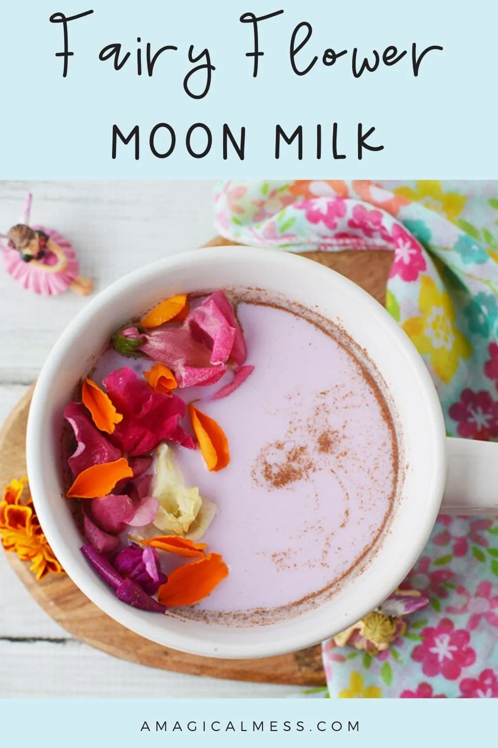 Fairy moon milk with cinnamon and flowers on top