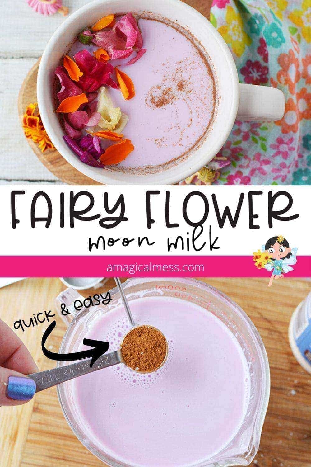 Pink moon milk with flowers on top.