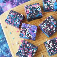 Overhead shot of galaxy chocolate fudge on a serving platter