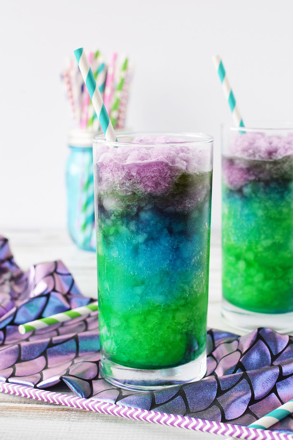 Green, blue, and purple blended drink of mermaid lemonade