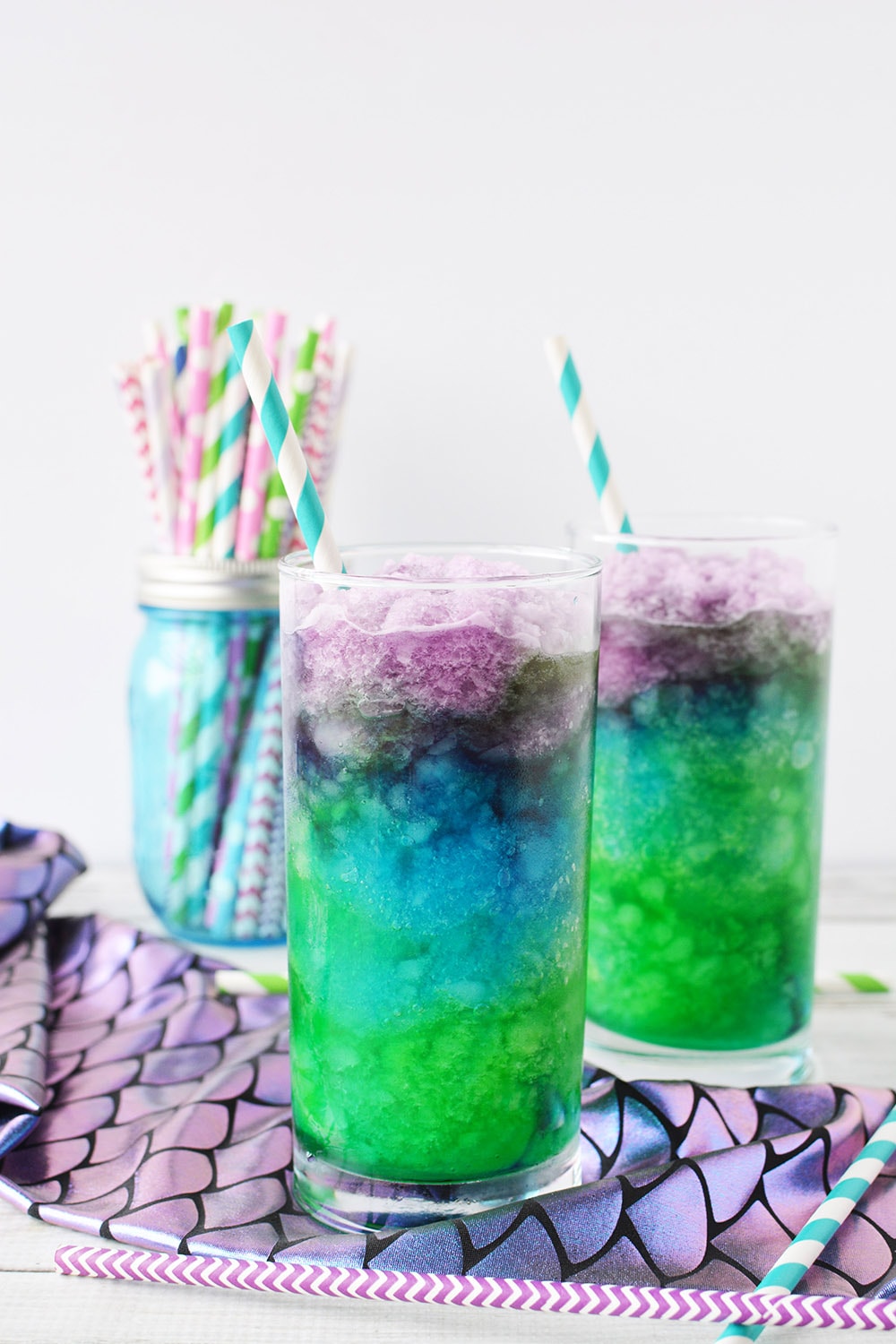 Mermaid lemonade icy drinks layered in glasses