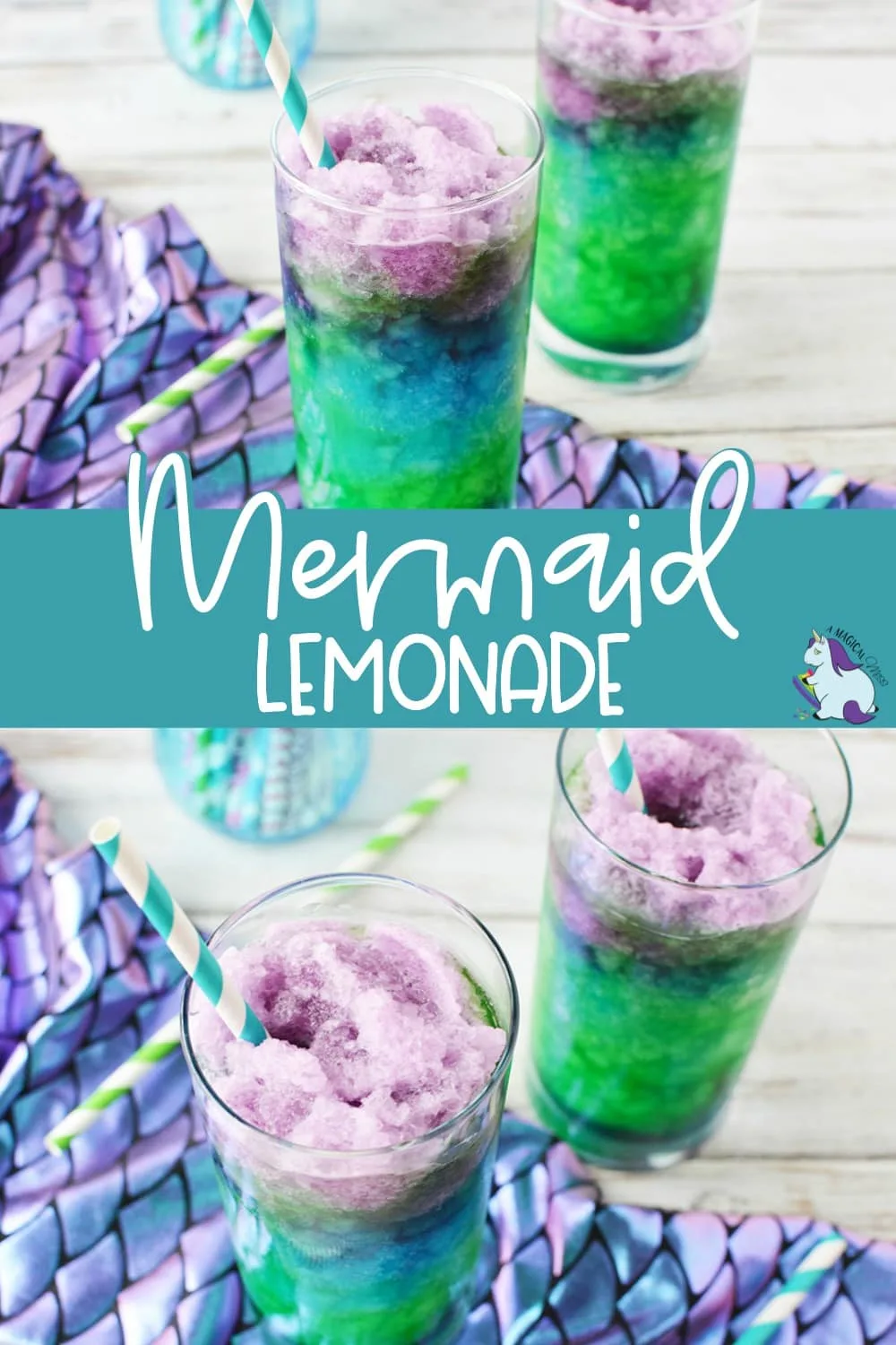 Lemonade colored into purple, blue, and green