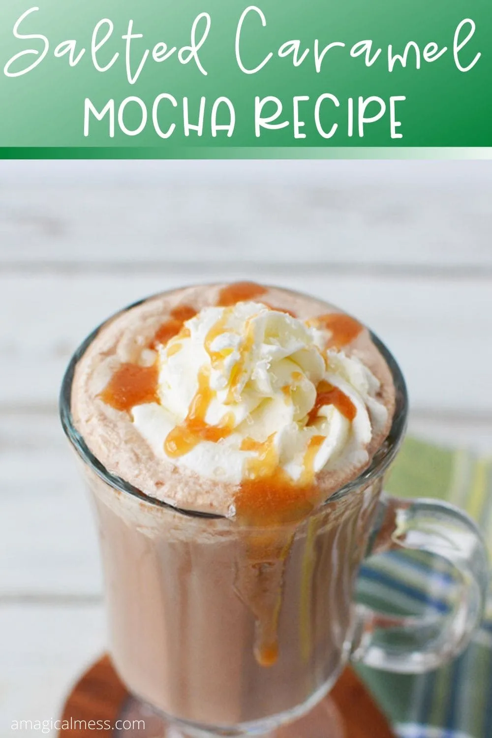 Coffee drink topped with whipped cream and caramel