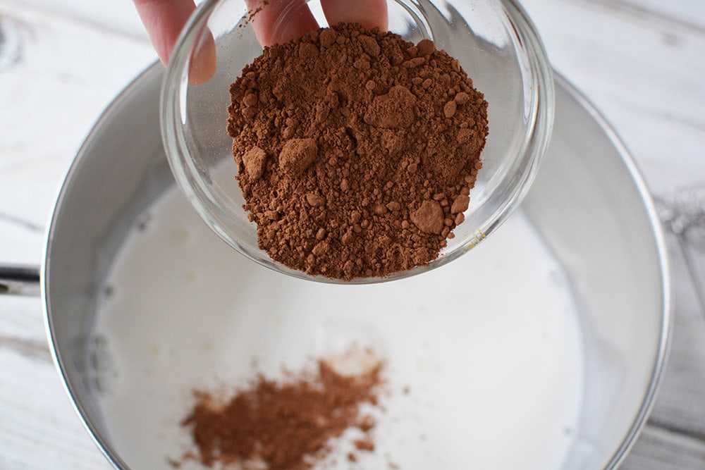 cocoa into milk in saucepan