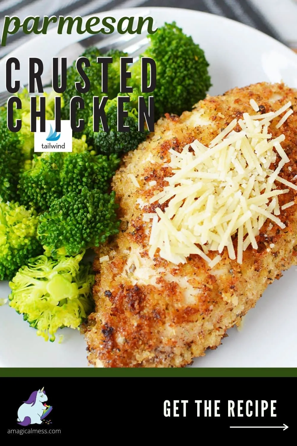 Parmesan chicken on a plate with broccoli
