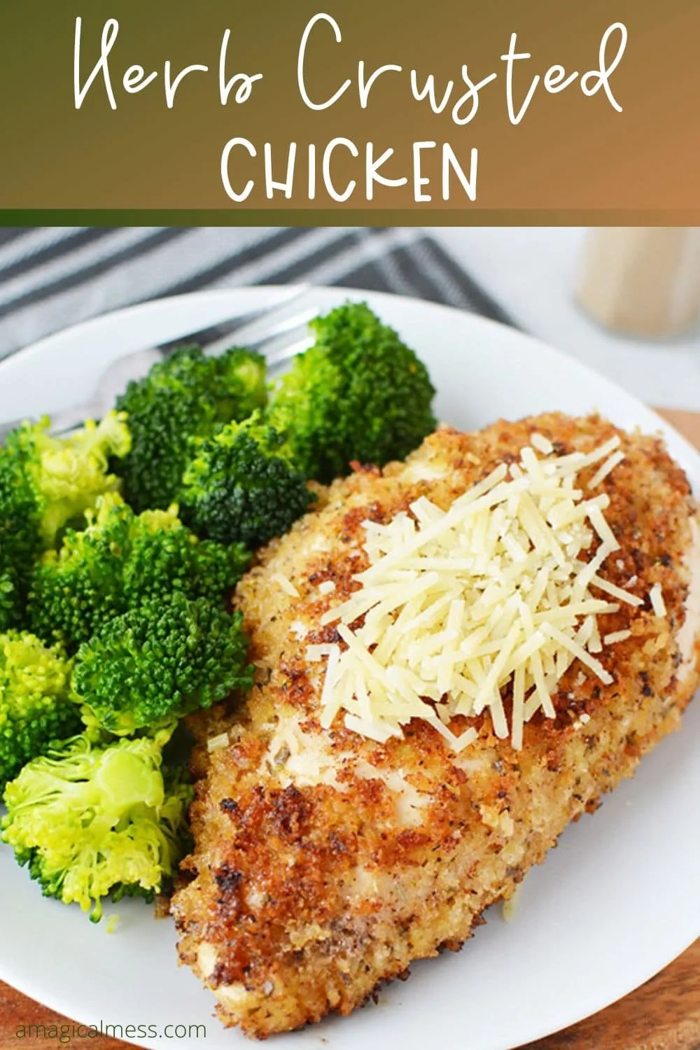 Herb crusted chicken dinner on a plate