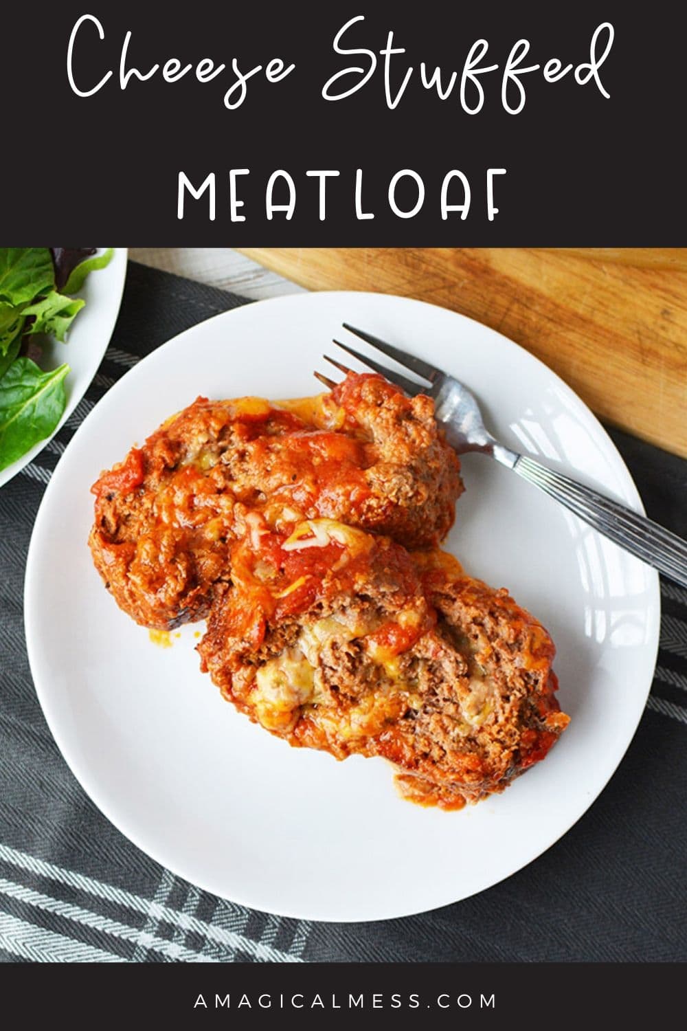 Cheese stuffed meatloaf on a plate