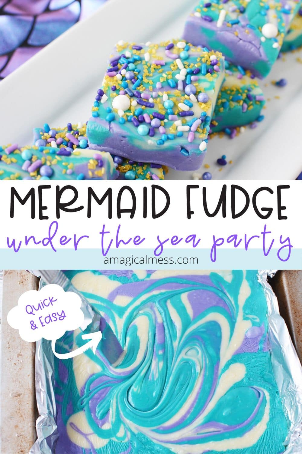 Mermaid fudge on a dish and in a pan.