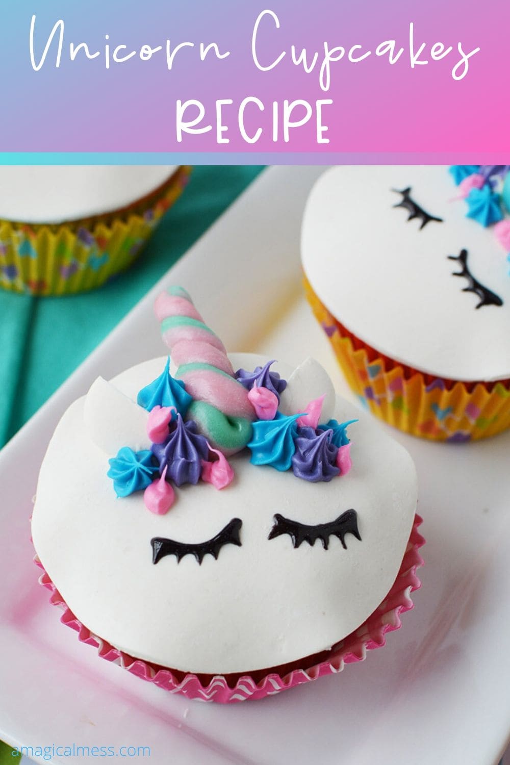 Unicorn face cupcakes with horns
