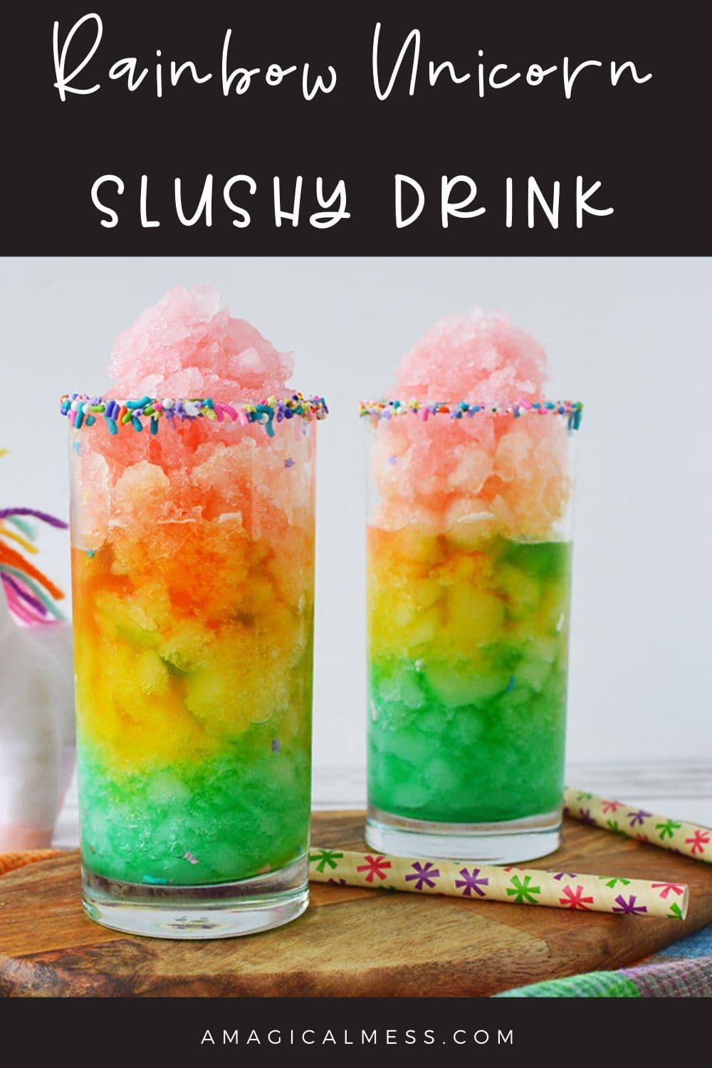 Rainbow slushy drinks