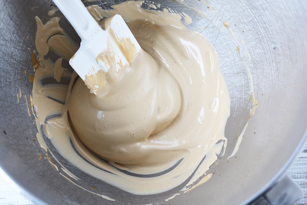 Whipped coffee in a mixing bowl.