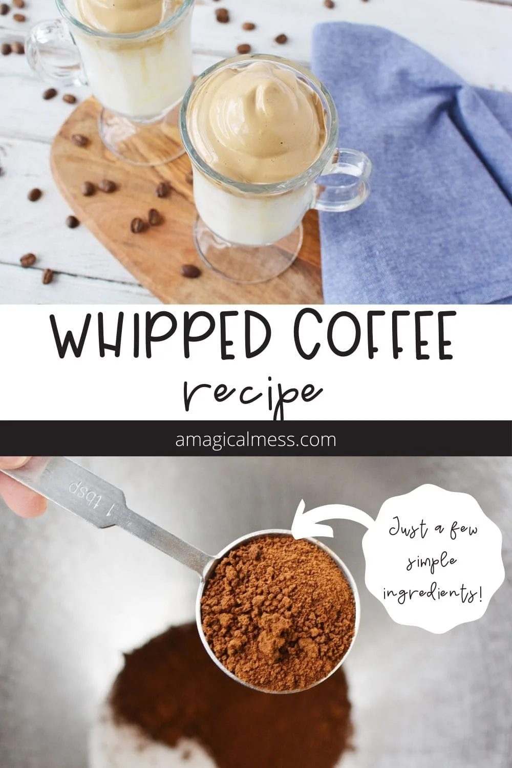 Whipped coffee in a mug and instant coffee in a mixing bowl