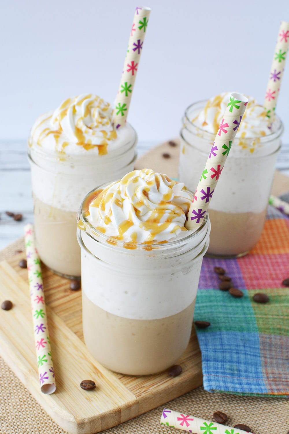 glasses of caramel frappuccino coffee drinks