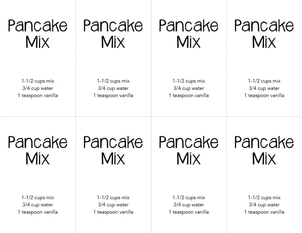 Printable pancake label with instructions.