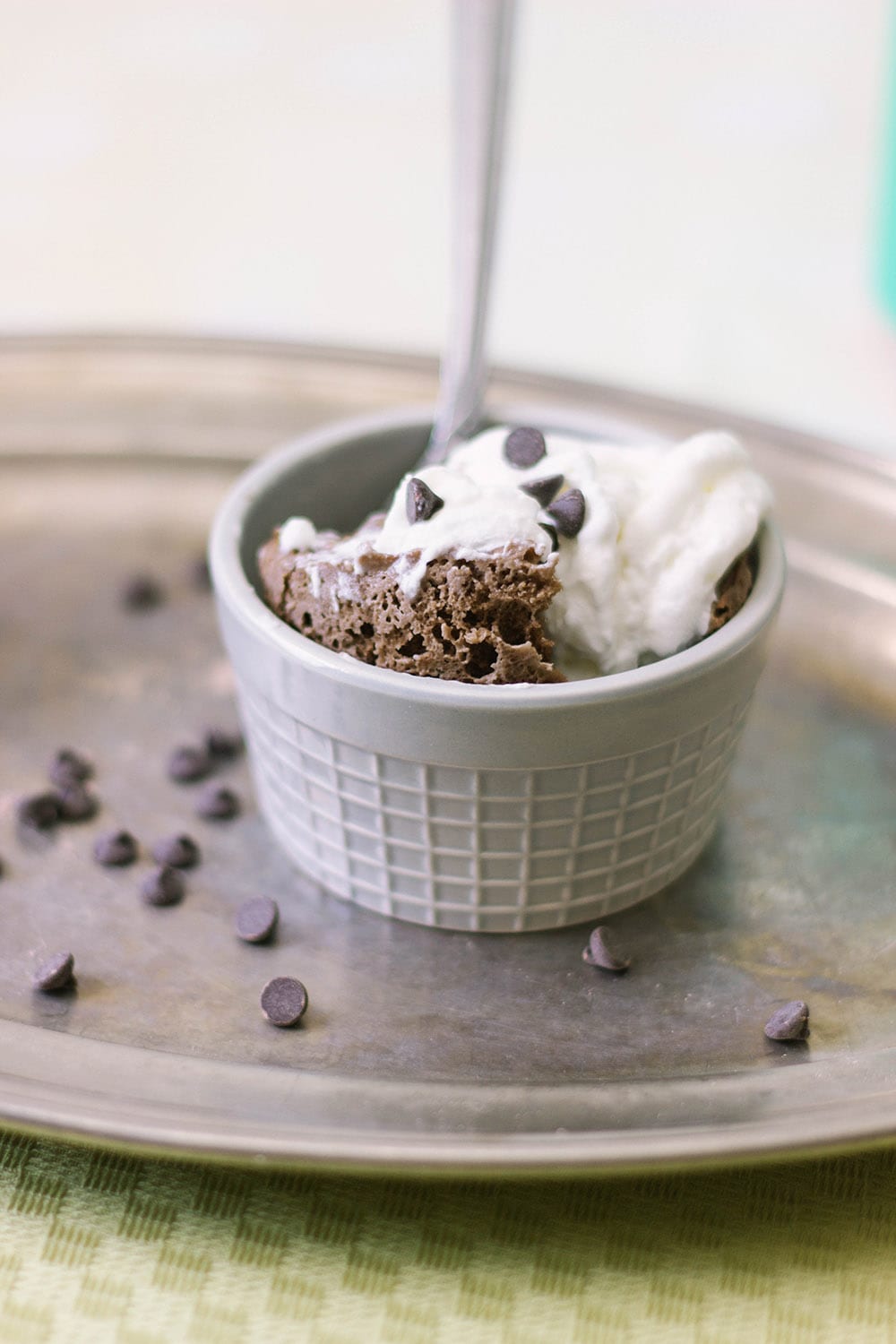 Low carb mug cake with toppings.