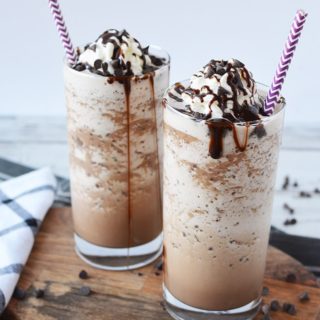 two mocha frappuccinos in glasses