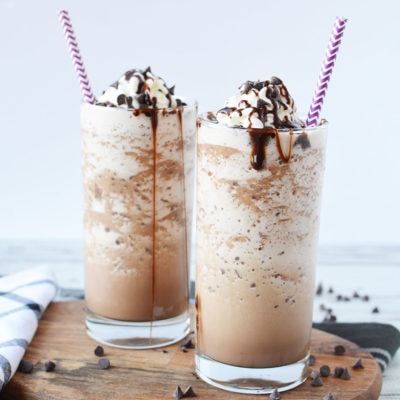 two glasses of mocha frappuccino drinks