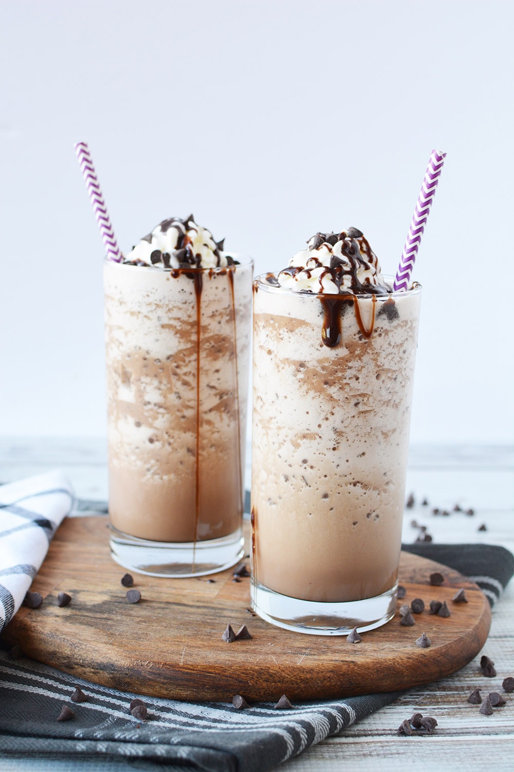 two glasses of mocha frappuccino drinks