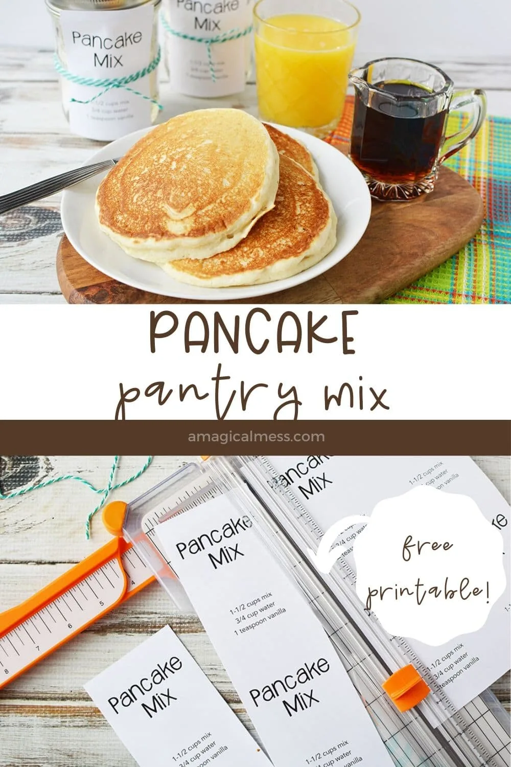 Pancakes on plate with other breakfast foods.