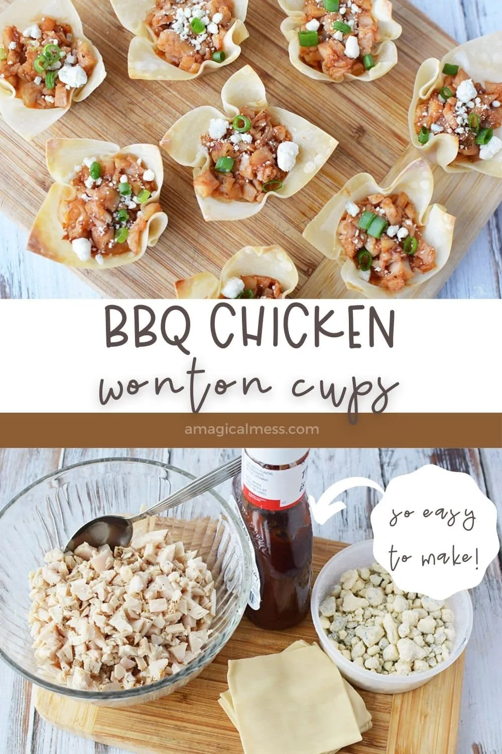 chicken wonton cups on a board and ingredients