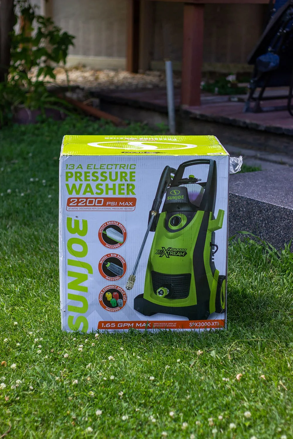 Sunjoe power washer in its box.