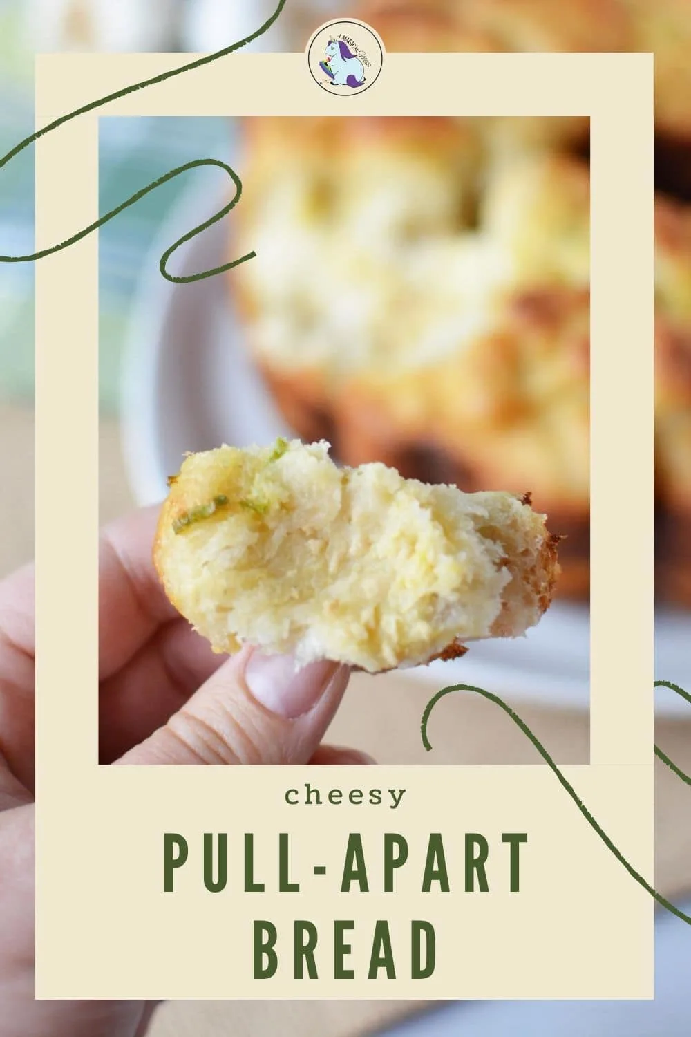 holding a piece of pull apart cheese bread