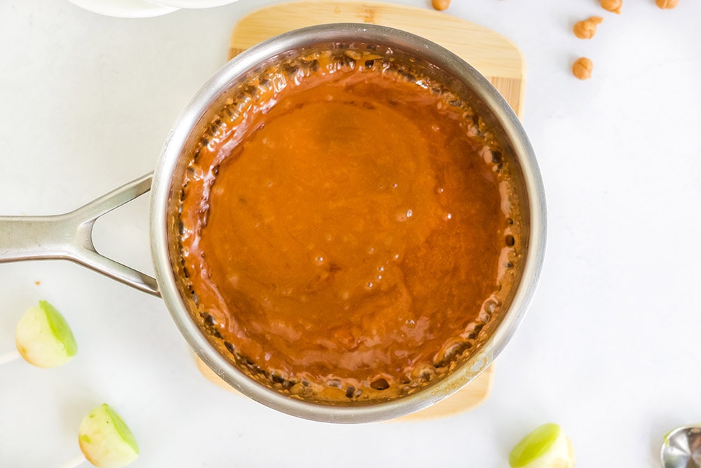 melted caramel in a sauce pan