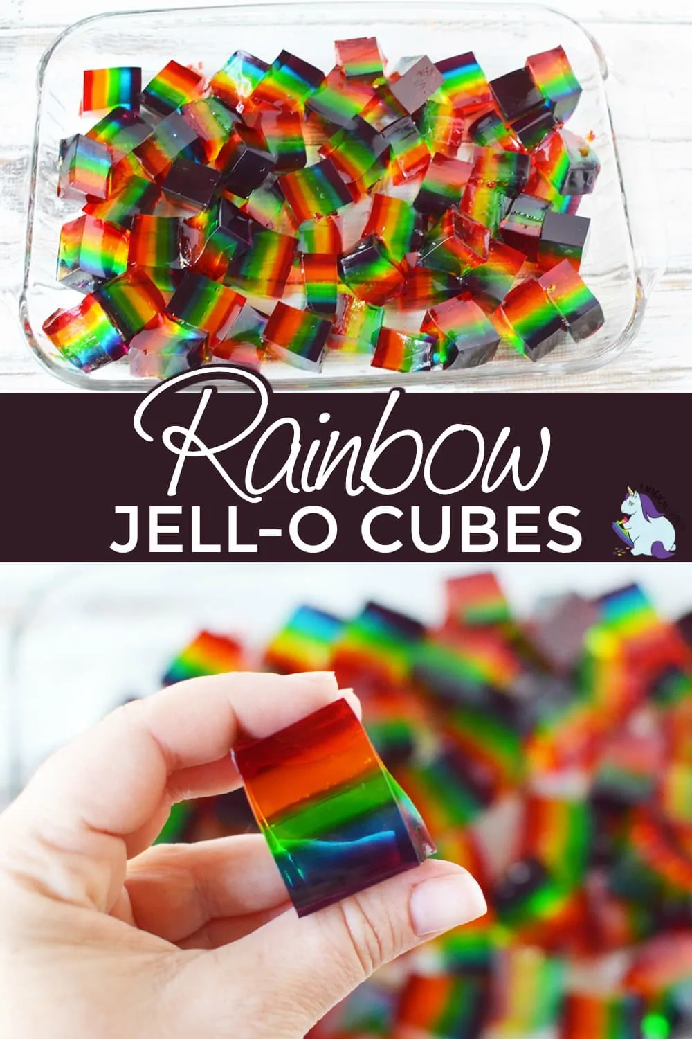 rainbow jello cubes in a pan