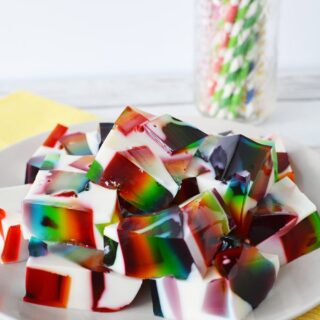 rainbow jello cubes on a plate