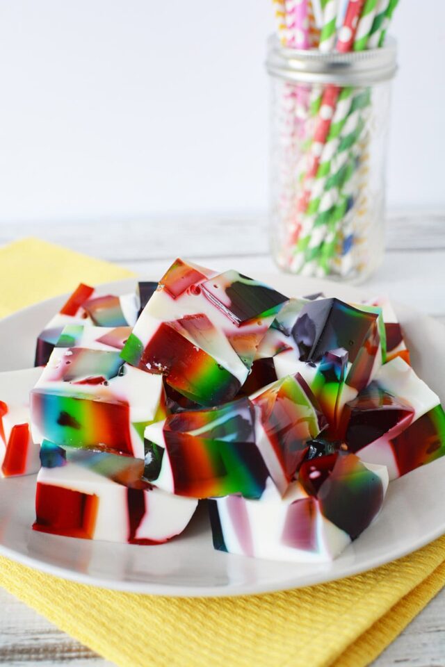 Rainbow Stained-Glass Jello Cubes | Colorful & Jiggly Treat!