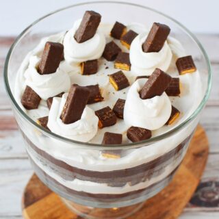 top of a layered chocolate trifle dessert